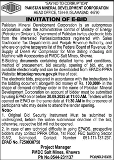 Pakistan Mineral Development Corporation Khewra Tender Notice